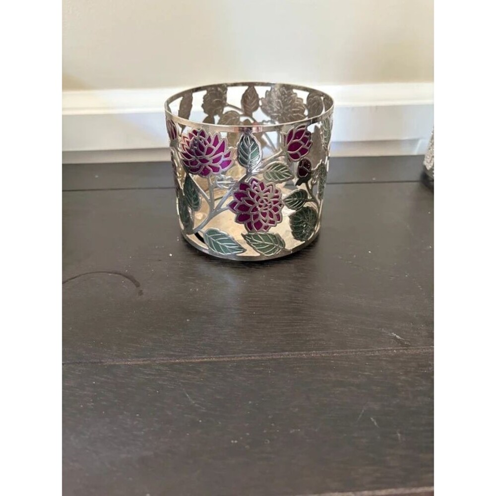 Bath & Body Works Floral Enamel Metal 3-Wick Candle Holder Sleeve